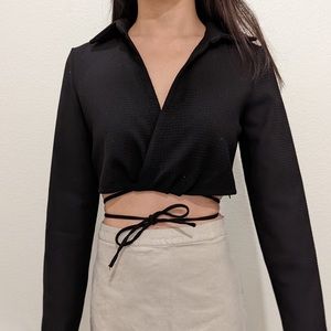 Zara Collared Tie Waist Crop Top (size S, black)